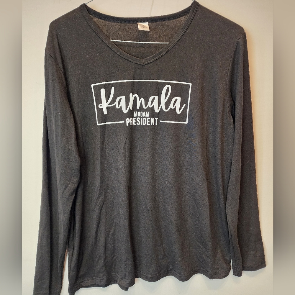 Kamala Harris Madam President Black Long Sleeve Slinky Stretch New T-Shirt XL - Picture 2 of 5